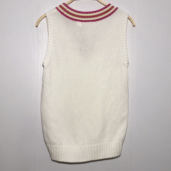 Liz Claiborne Sweater Vest Womens Medium White Pink Tennis V-Neck Cable Knit - Picture 7 of 10